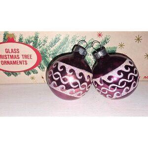 Vintage Purple and White Mica Stenciled Glass Christmas Ornaments